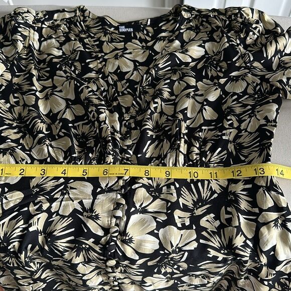 The Kooples Floral Twill Midi Dress Size 1 Black Beige Puff Sleeve Button Front - Picture 10 of 16